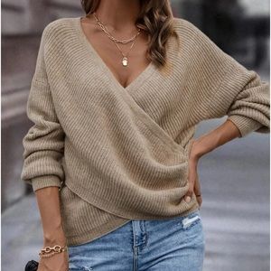 New wrap cross over long sleeve sweater